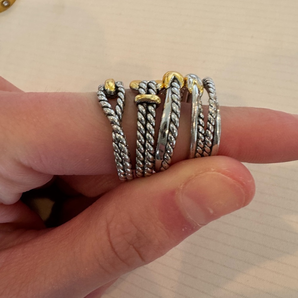 Two-Tone Silver and Gold Rope Stackable Ring - Picture 3 of 3
